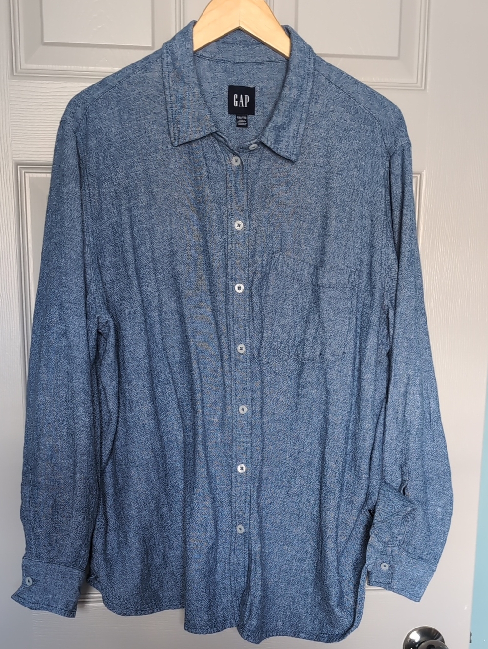 GAP Women's Denim-Textured Blue Button-Down Shirt
